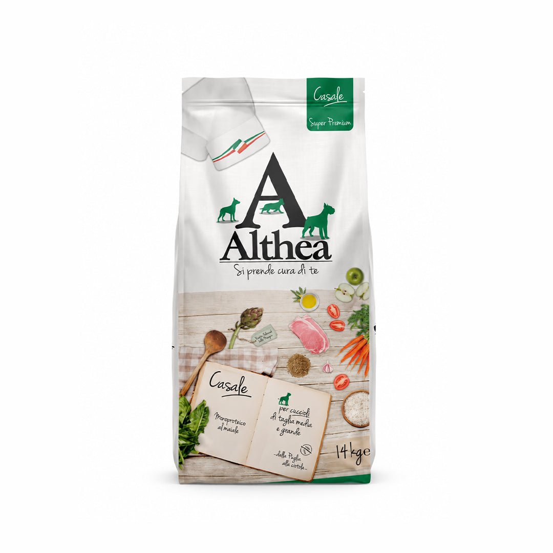 Althea Monoproteico al Maiale – Crocchette per Cani di Taglia Grande con Unica Fonte Proteica Animale – 14 kg