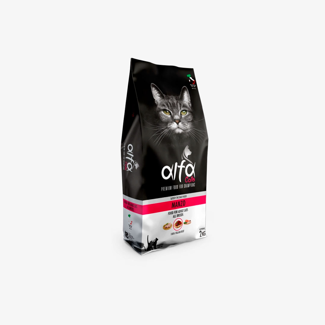 Alfa Cats - Gusto Manzo 100% italiano, alimento secco per gatti adulti sterilizzati -  2 kg