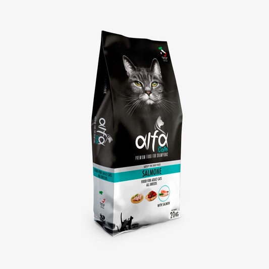 Alfa Cats - Gusto Salmone, alimento secco adatto al mantenimento e la cura della pelle di gatti adulti - 20 kg