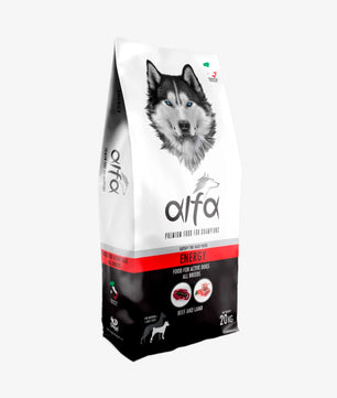 Alfa Energy - Cibo secco adatto al mantenimento di cani adulti di tutte le razze, con fabbisogno energetico elevato - 20 kg