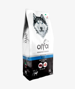 Alfa Plus - Cibo secco adatto al mantenimento di cani adulti di tutte le razze, con fabbisogno energetico medio - 20 kg