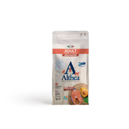 Althea gatto Adult - con salmone, alimento secco super premium adatto per il mantenimento di gatti adulti - 5 kg