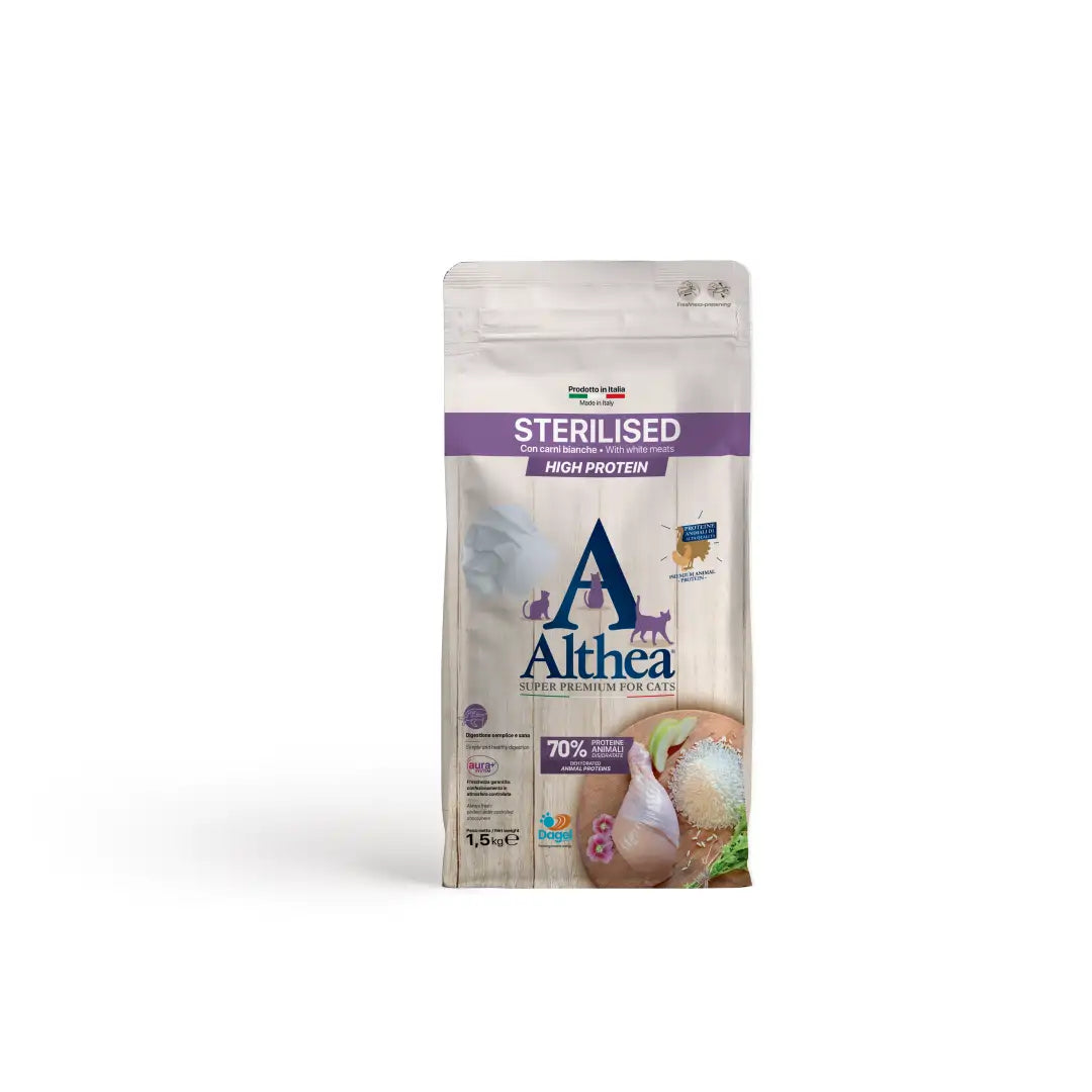 Althea gatto Sterilised - con carni bianche, alimento secco super premium adatto per gatti adulti satellizzati- 1,5 kg