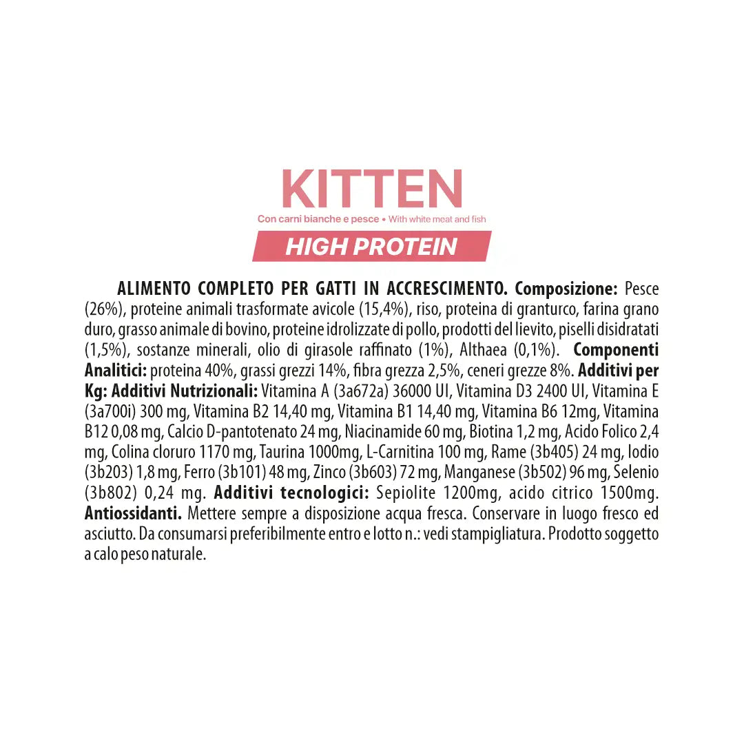 Althea Kitten - con Con carni bianche e pesce, alimento secco super premium adatto per l'accrescimento di gattini - 1,5 kg