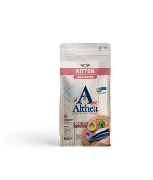 Althea Kitten - con Con carni bianche e pesce, alimento secco super premium adatto per l'accrescimento di gattini - 400 gr