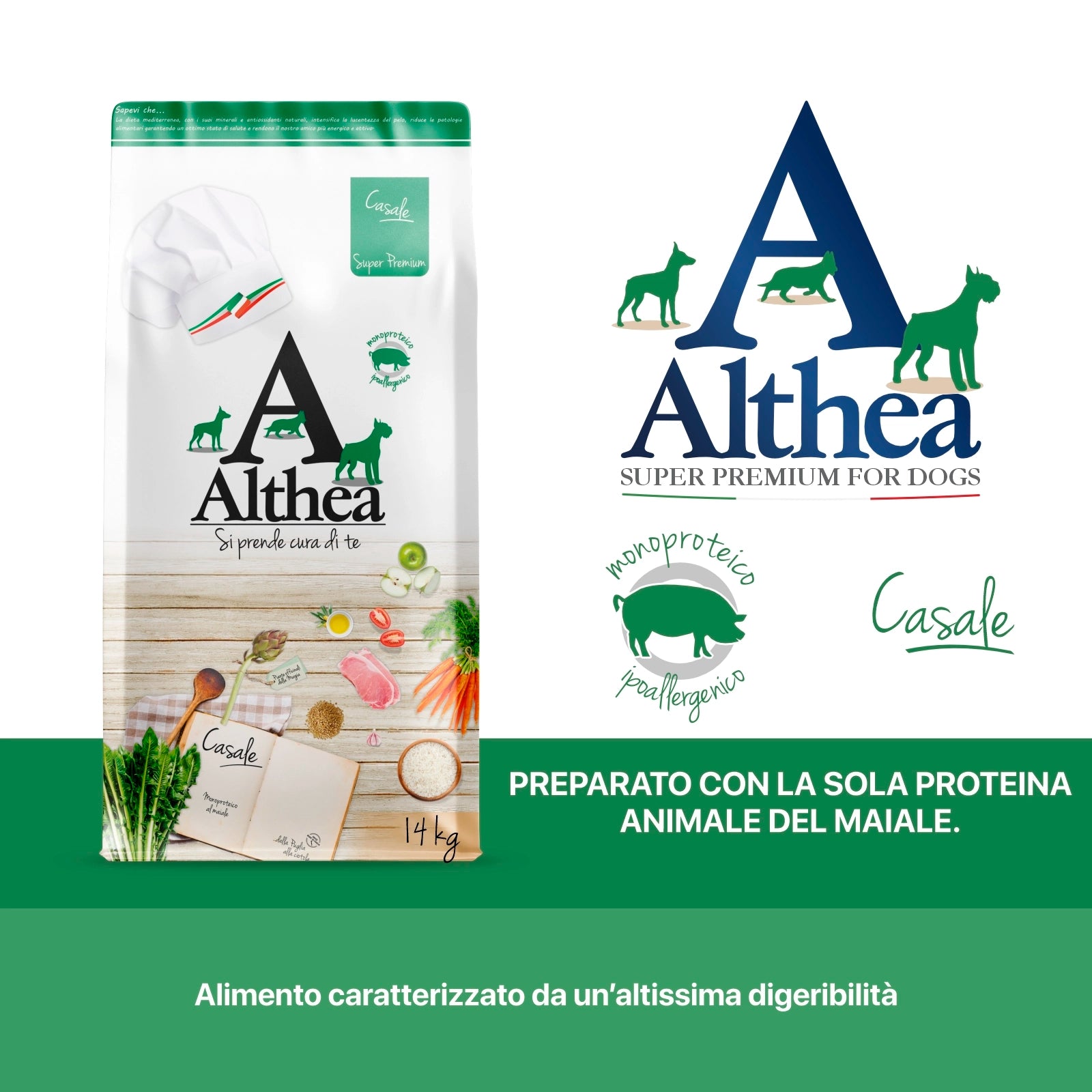Althea Monoproteico al Maiale, cibo secco per cani di taglia grande - 14 kg