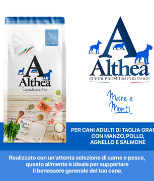 Althea Mare e Monti - Cibo secco per cani adulti di taglia media, con manzo, pollo, agnello e salmone - 2,5 kg