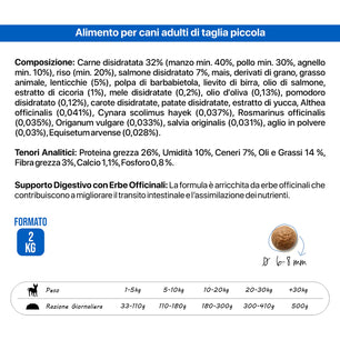 Althea Mare e Monti Mini - Cibo secco per cani adulti di taglia piccola, con manzo, pollo, agnello e salmone - 2 kg