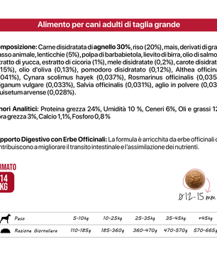 Althea Monoproteico all'Agnello, cibo secco per cani adulti di taglia grande - 14 kg