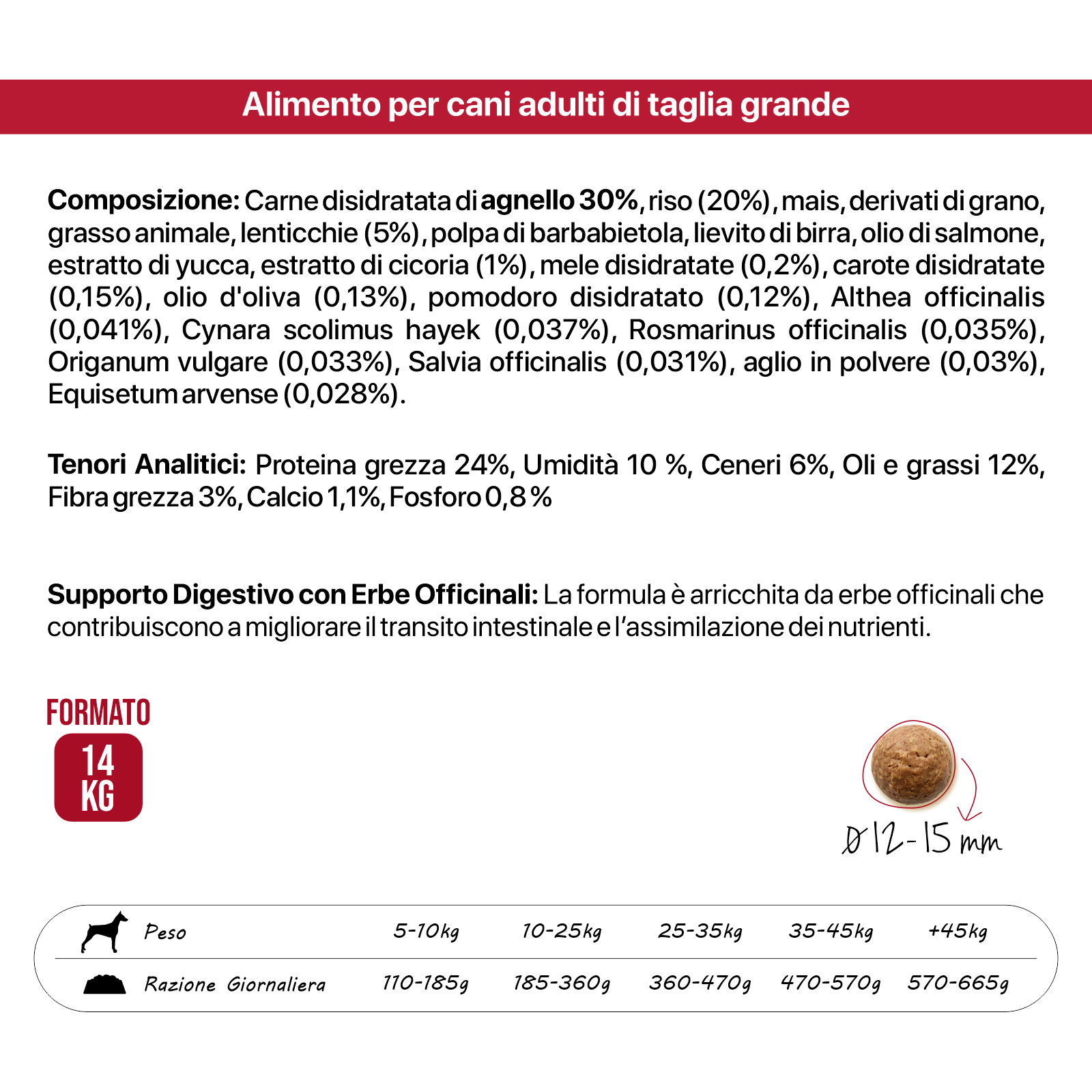 Althea Masseria - Monoproteico all'Agnello, cibo secco per cani adulti di taglia grande - 14 kg