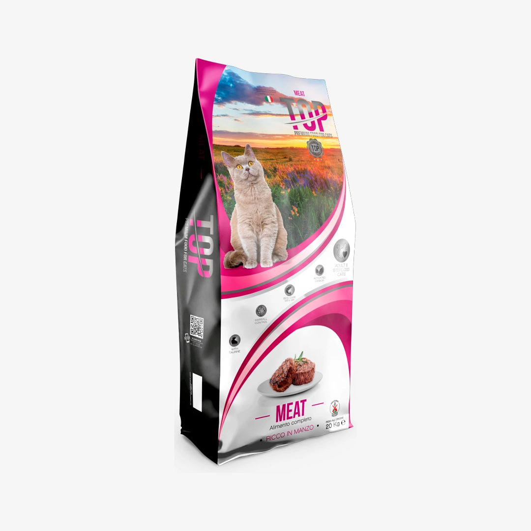 Top Cats Meat - Gusto Manzo, alimento secco adatto formulato per Gatti Adulti di tutte le razze - 20 kg