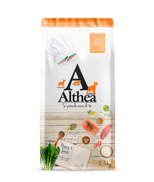 Althea Puppy e Junior - Alimento completo per cuccioli di taglia media, con manzo, pollo, agnello e salmone - 2,5 kg