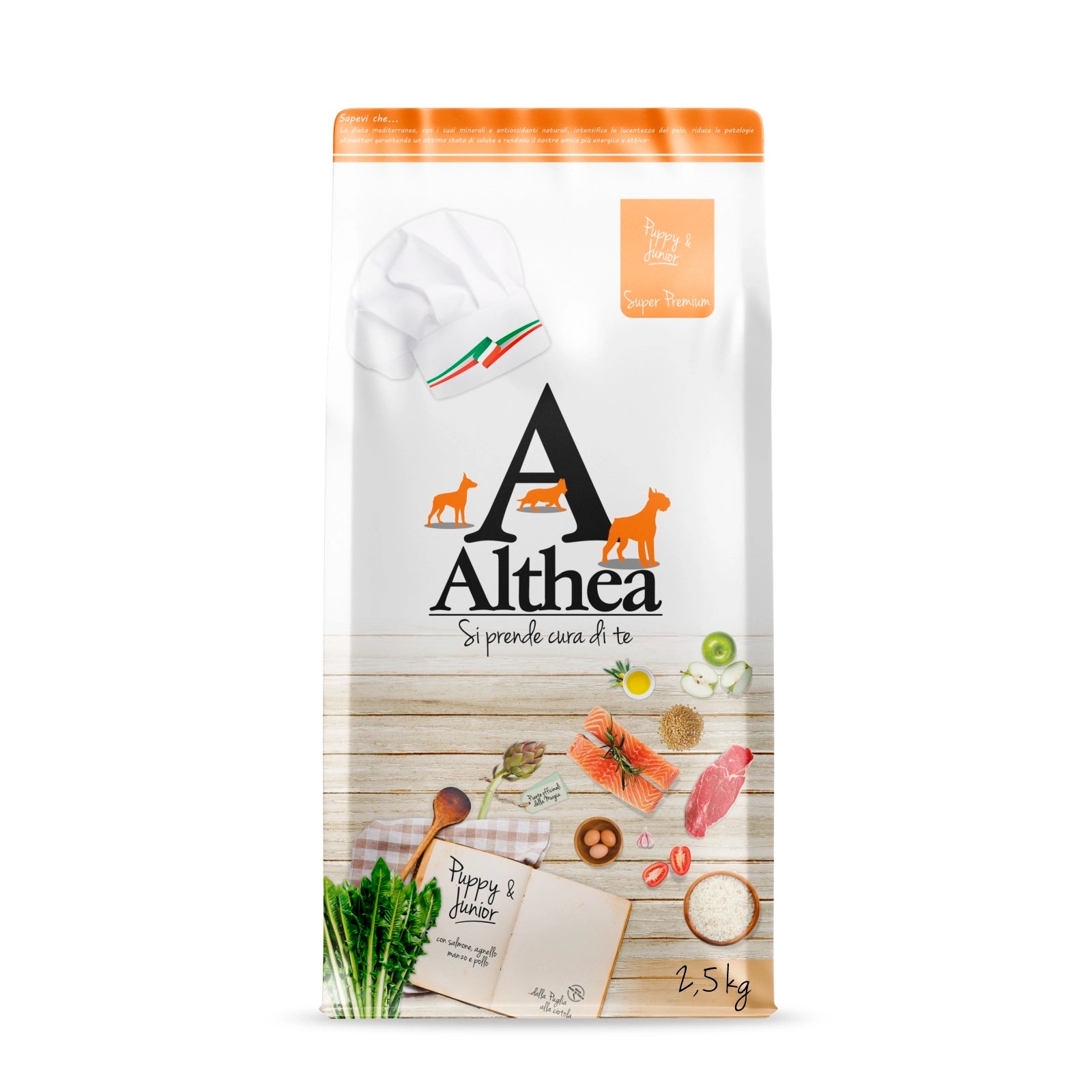 Althea Puppy e Junior - Alimento completo per cuccioli di taglia media, con manzo, pollo, agnello e salmone - 2,5 kg