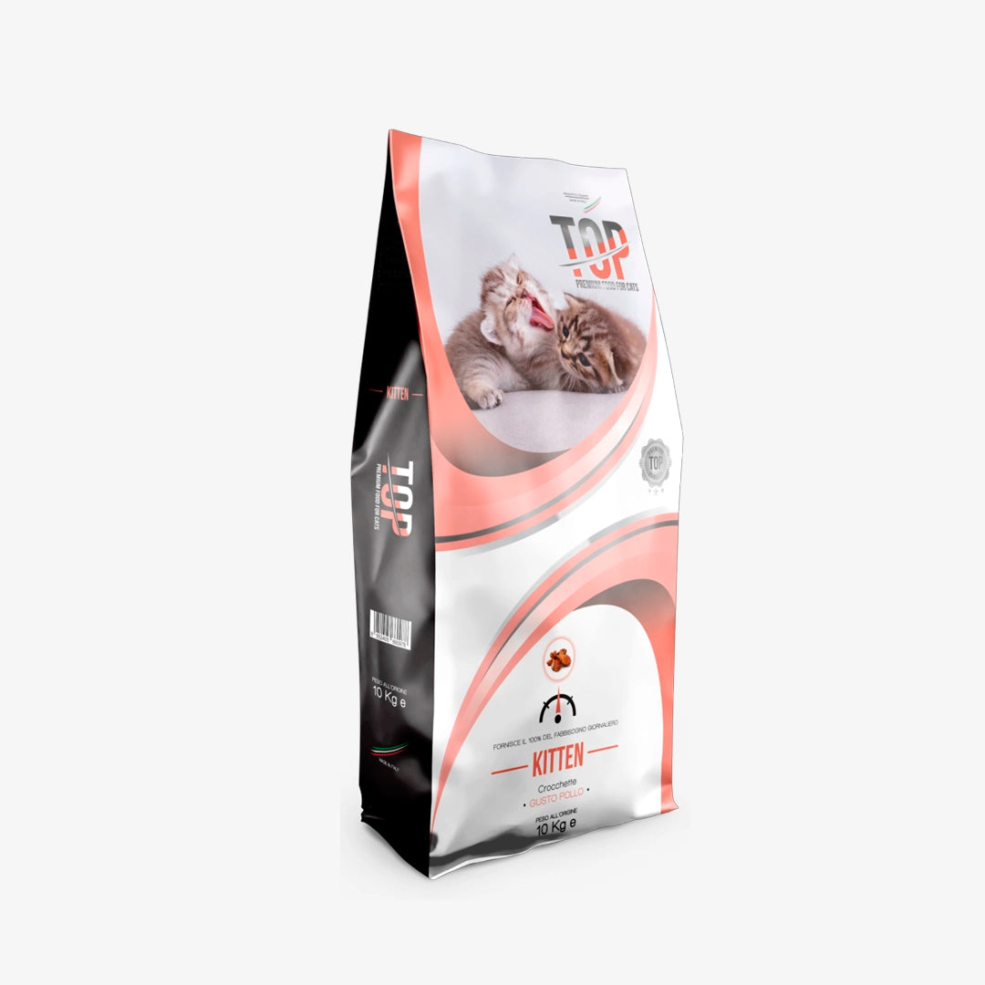 Top Kitten - Gusto Pollo, cibo secco adatto all'accrescimento di Gatti Cuccioli di tutte le razze - 10 kg