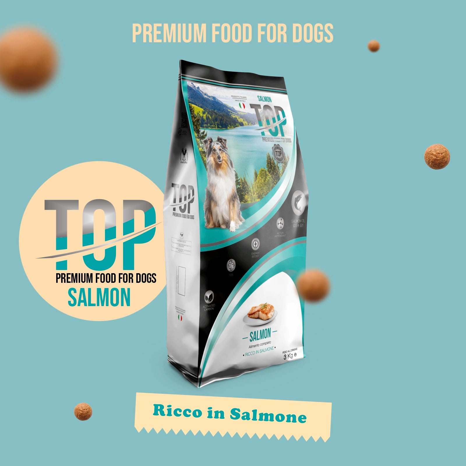 Top Salmon - Gusto Salmone, cibo secco  completo formulato per il mantenimento di cani adulti di taglia media - 3 kg