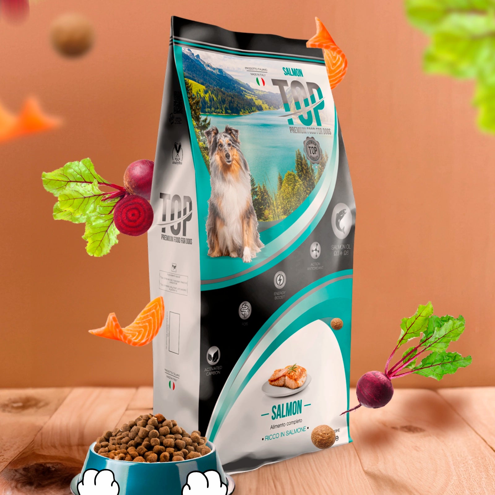 Top Salmon - Gusto Salmone, cibo secco  completo formulato per il mantenimento di cani adulti di taglia media - 3 kg